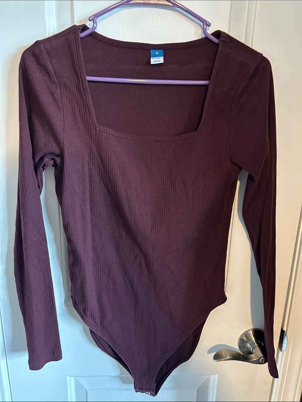 Old Navy Ribbed Long Sleeve Square Neck Bodysuit - Plum